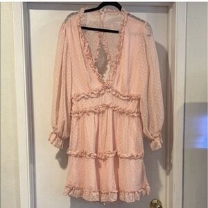 Romantic Pale Pink Ruffle Tiered Mini Dress